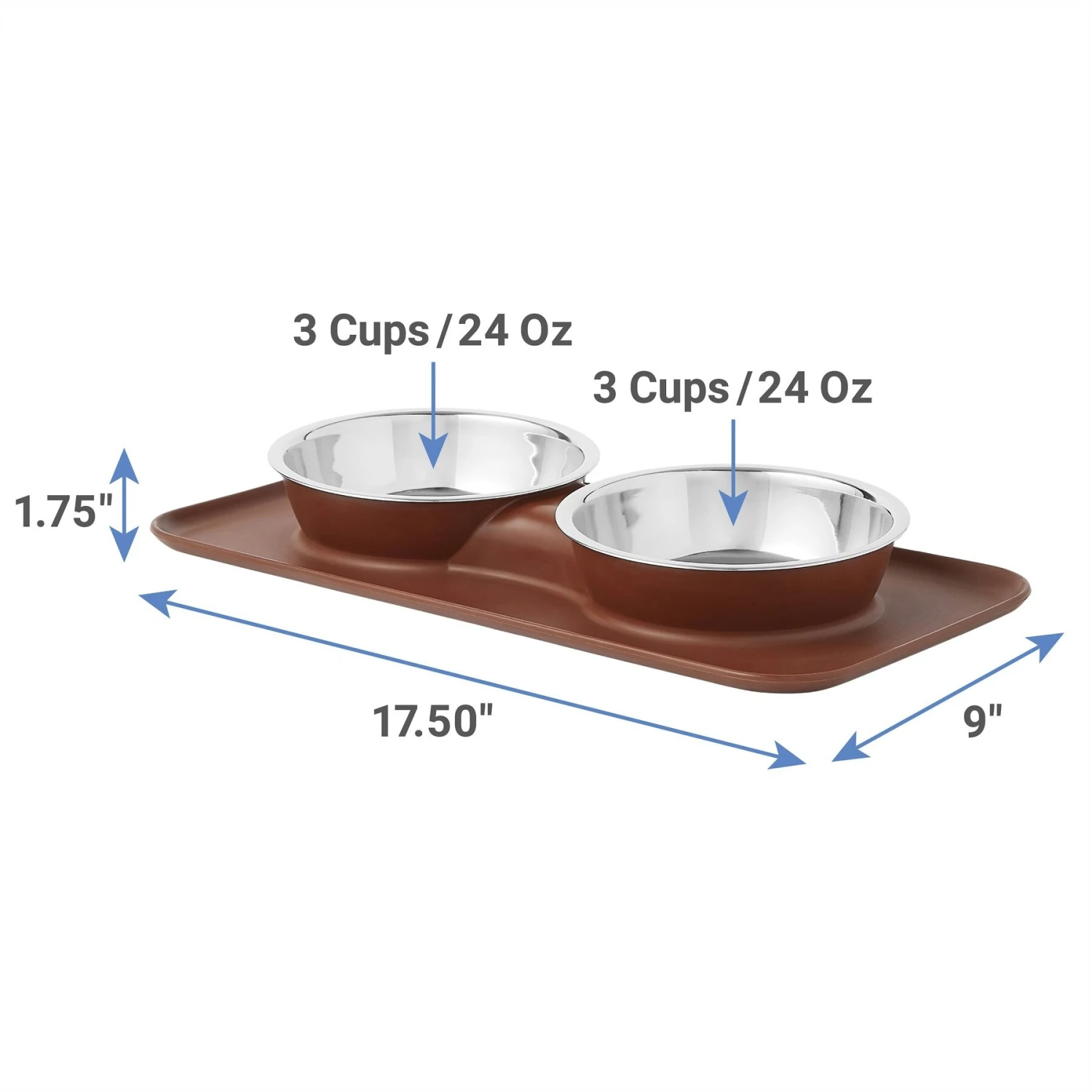 Frisco Silicone Stainless Steel Double Diner Dog & Cat Bowl, Brown 4 Frisco Silicone Stainless Steel Double Diner Dog & Cat Bowl, Brown - Image 2