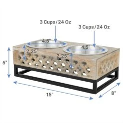 Frisco Premium Wood Elevated Stainless Steel Double Diner Dog & Cat Bowl, 3 Cup -Hot Sale Pet Supplies 331507 PT1. AC SS1800 V1657656894