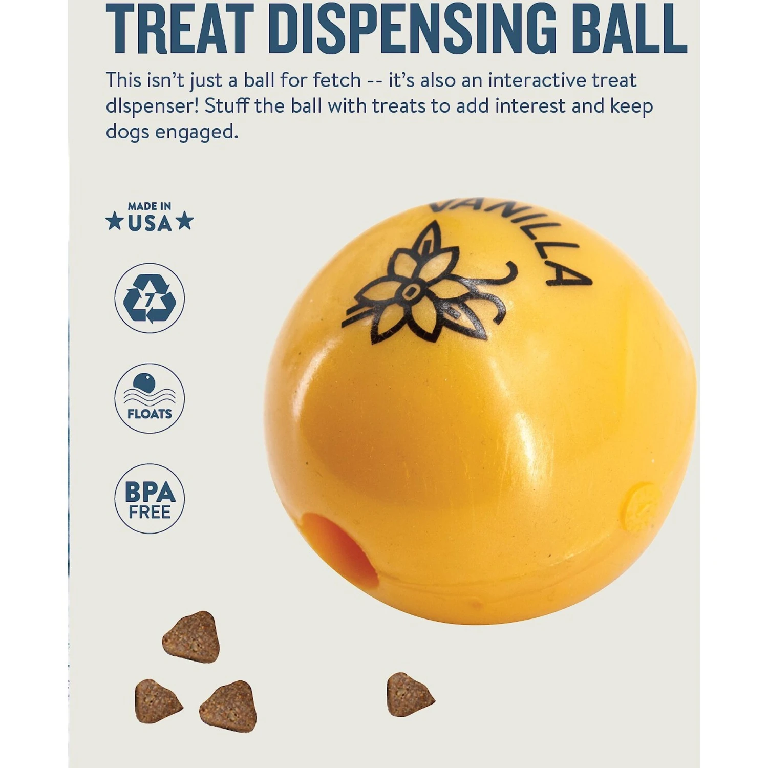 Planet Dog Orbee-Tuff Essentials Vanilla Scented Interactive Dog Ball Treat Dispenser Toy, Yellow 5 Planet Dog Orbee-Tuff Essentials Vanilla Scented Interactive Dog Ball Treat Dispenser Toy, Yellow - Image 3
