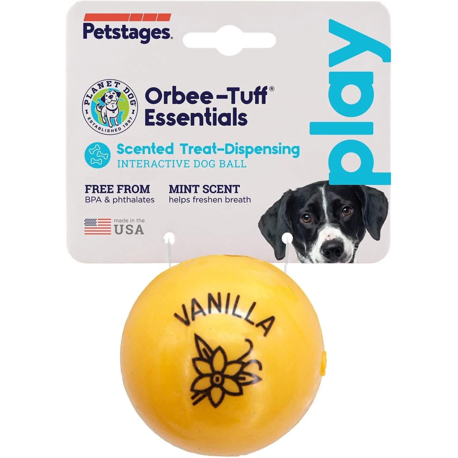 Planet Dog Orbee-Tuff Essentials Vanilla Scented Interactive Dog Ball Treat Dispenser Toy, Yellow 9 Planet Dog Orbee-Tuff Essentials Vanilla Scented Interactive Dog Ball Treat Dispenser Toy, Yellow - Image 7