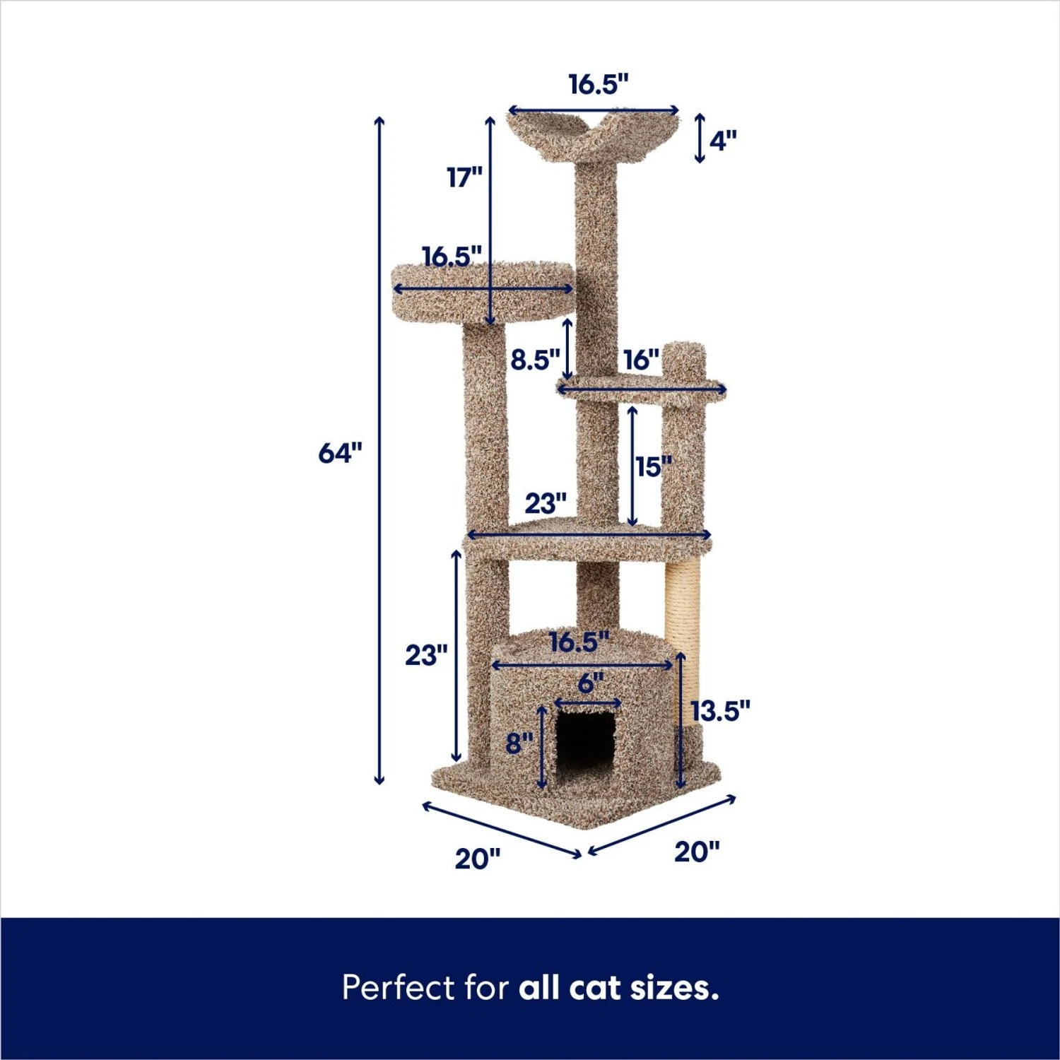 Frisco 64-in Real Carpet Wooden Cat Tree And Condo 3 Frisco 64-in Real Carpet Wooden Cat Tree And Condo - Image 2